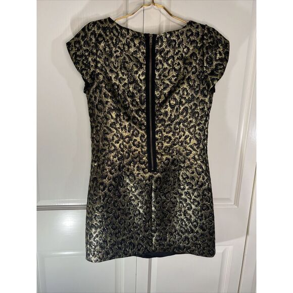 Black Gold Metallic Leopard Dress French Connection Shift Dress Size 4 - Picture 6 of 9